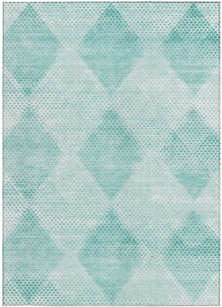Teal Geometric Washable Non Skid Indoor Outdoor Area Rug Photo 3