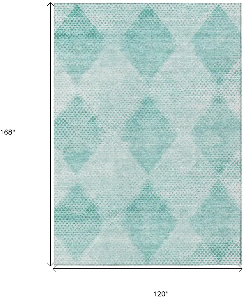 Teal Geometric Washable Non Skid Indoor Outdoor Area Rug Photo 3