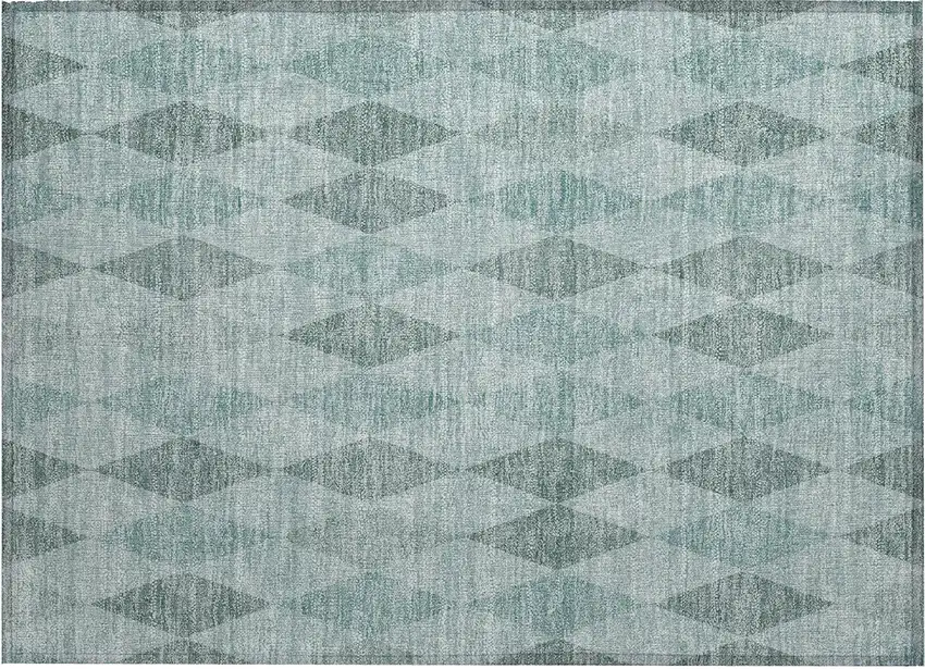 Teal Geometric Washable Non Skid Indoor Outdoor Area Rug Photo 2