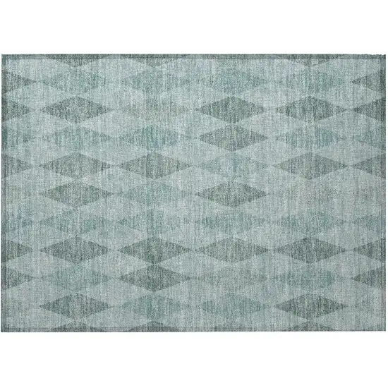 Teal Geometric Washable Non Skid Indoor Outdoor Area Rug Photo 5