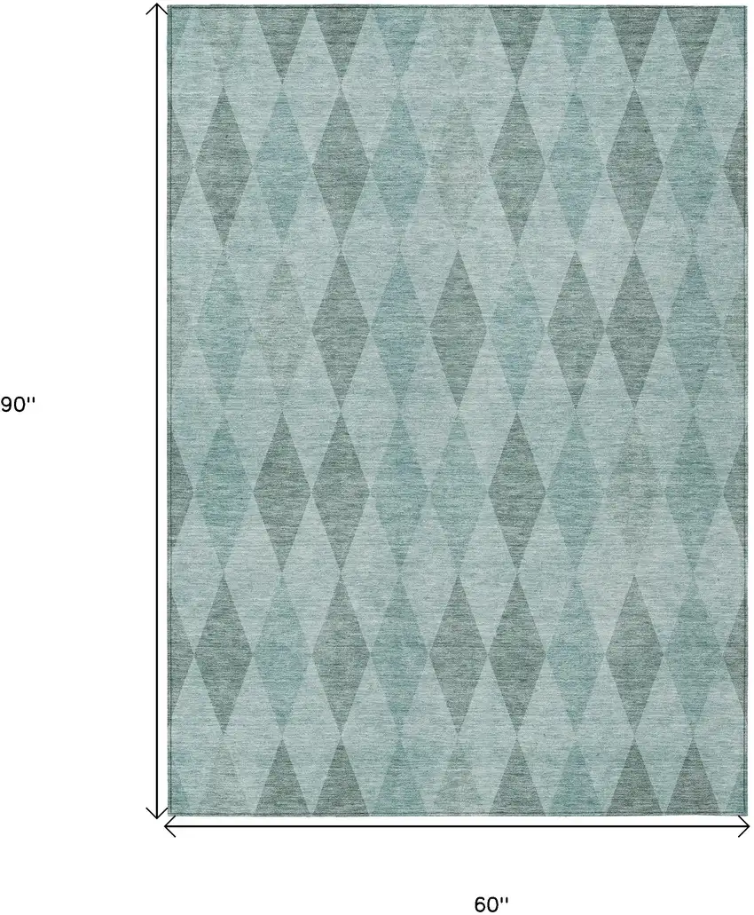 Teal Geometric Washable Non Skid Indoor Outdoor Area Rug Photo 3