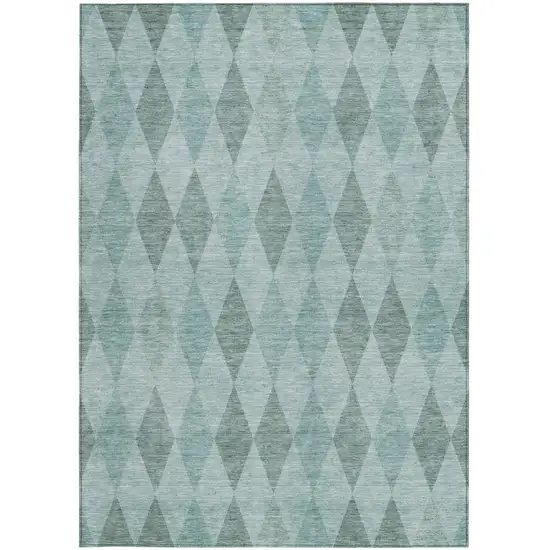 Teal Geometric Washable Non Skid Indoor Outdoor Area Rug Photo 4