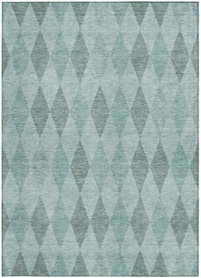 Teal Geometric Washable Non Skid Indoor Outdoor Area Rug Photo 4