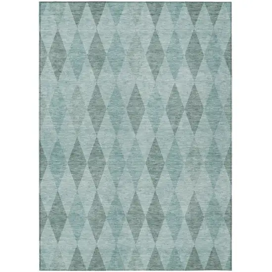 Teal Geometric Washable Non Skid Indoor Outdoor Area Rug Photo 2