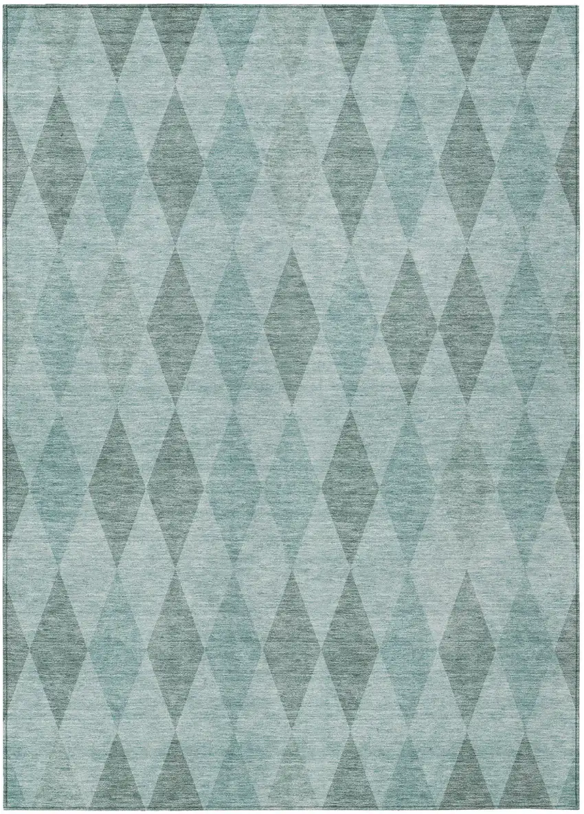 Teal Geometric Washable Non Skid Indoor Outdoor Area Rug Photo 2