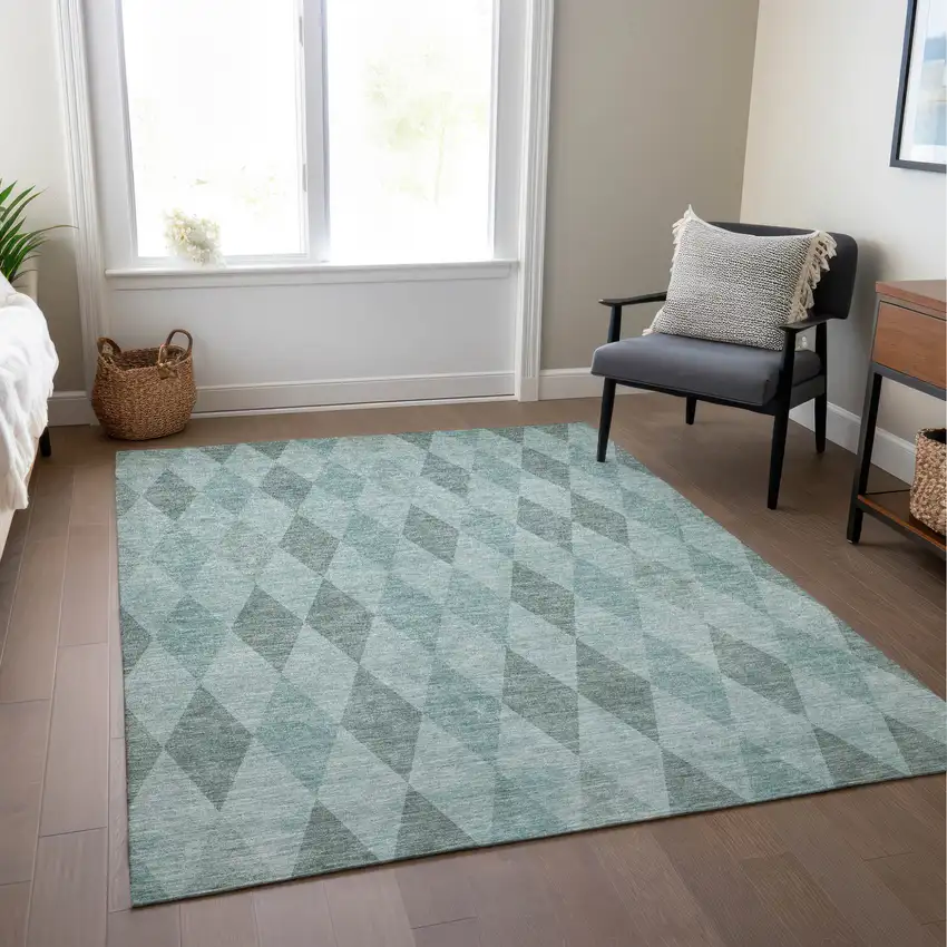 Teal Geometric Washable Non Skid Indoor Outdoor Area Rug Photo 9