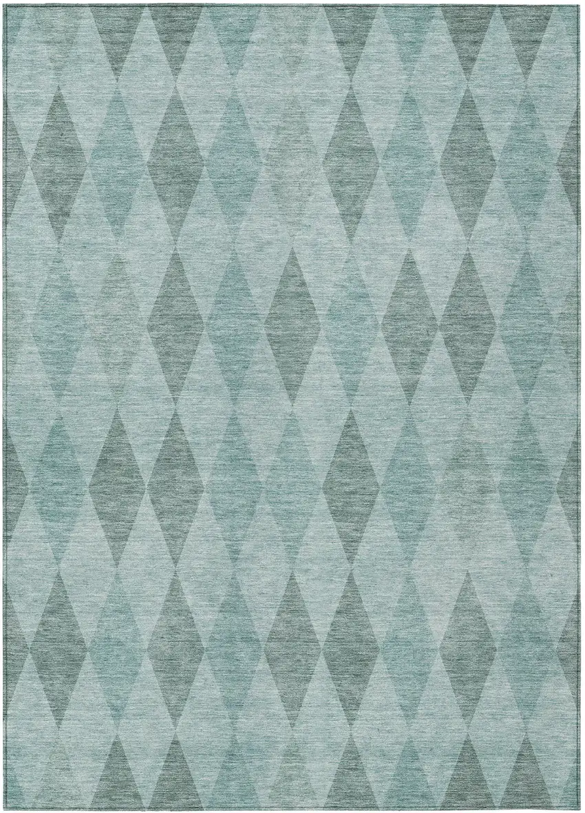 Teal Geometric Washable Non Skid Indoor Outdoor Area Rug Photo 2