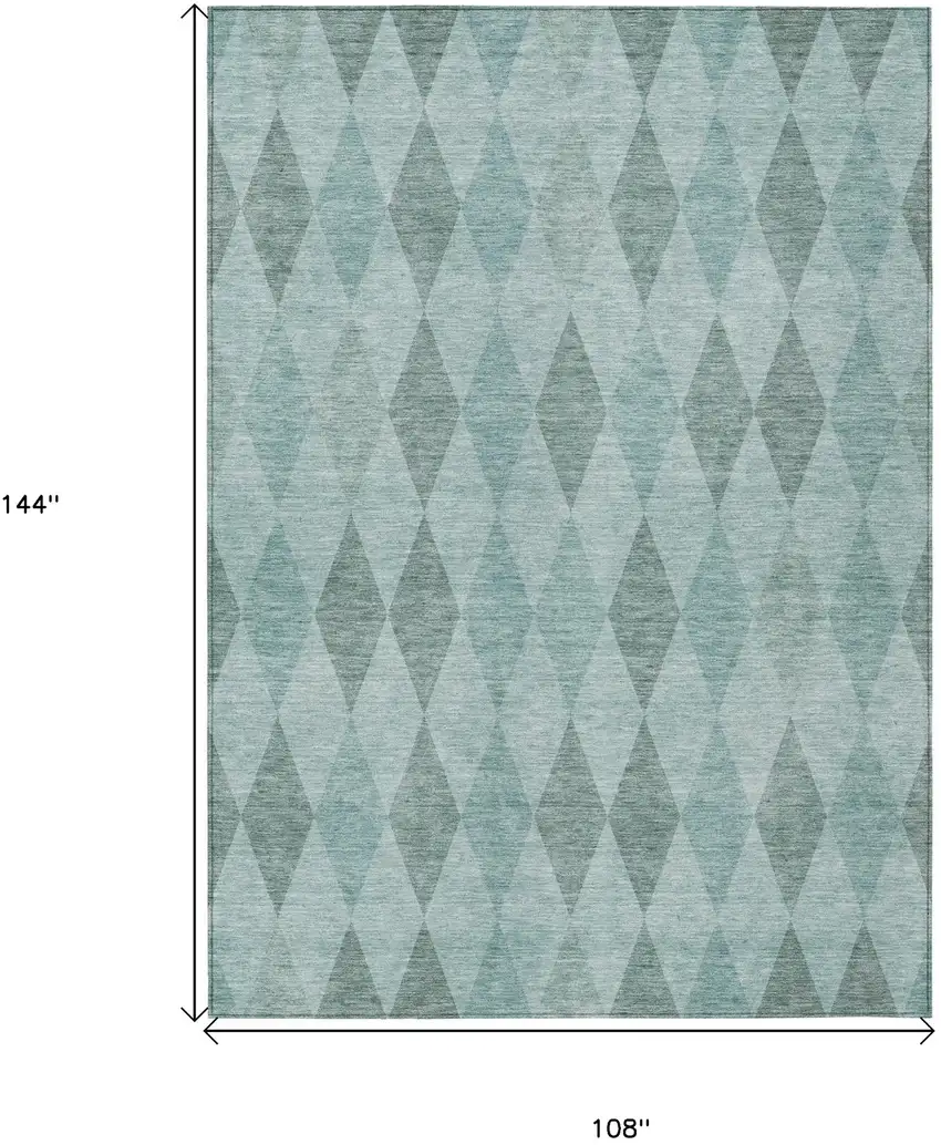 Teal Geometric Washable Non Skid Indoor Outdoor Area Rug Photo 3
