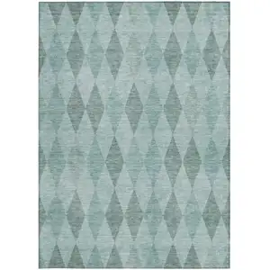 Photo of Teal Geometric Washable Non Skid Indoor Outdoor Area Rug