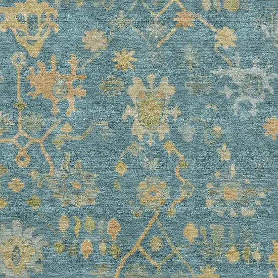 Teal Gold And Blue Floral Washable Area Rug With UV Protection Photo 3