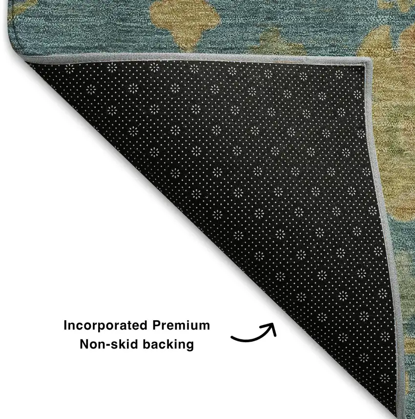 Teal Gold And Blue Floral Washable Area Rug With UV Protection Photo 7