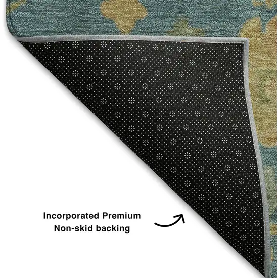 Teal Gold And Blue Floral Washable Area Rug With UV Protection Photo 7