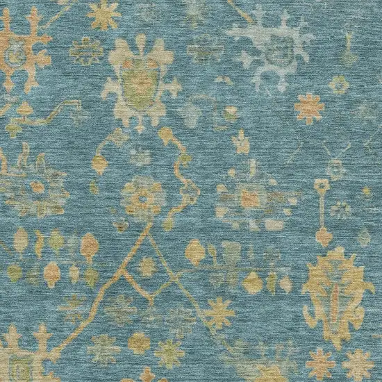 Teal Gold And Blue Floral Washable Area Rug With UV Protection Photo 3
