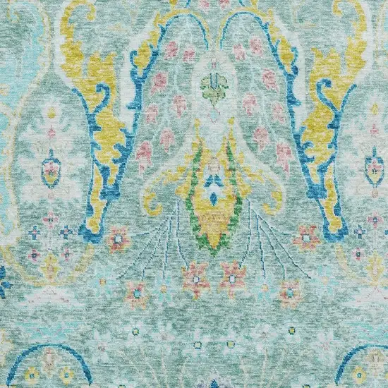 Teal Gold And Blue Floral Washable Area Rug With UV Protection Photo 3