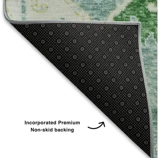 Teal Gold And Blue Floral Washable Area Rug With UV Protection Photo 6