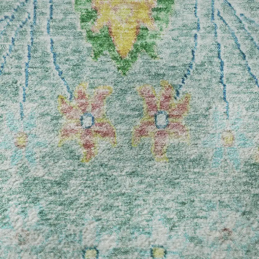 Teal Gold And Blue Floral Washable Area Rug With UV Protection Photo 9