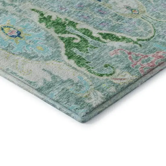 Teal Gold And Blue Floral Washable Area Rug With UV Protection Photo 7