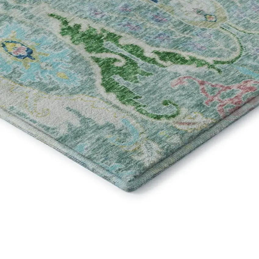 Teal Gold And Blue Floral Washable Area Rug With UV Protection Photo 8
