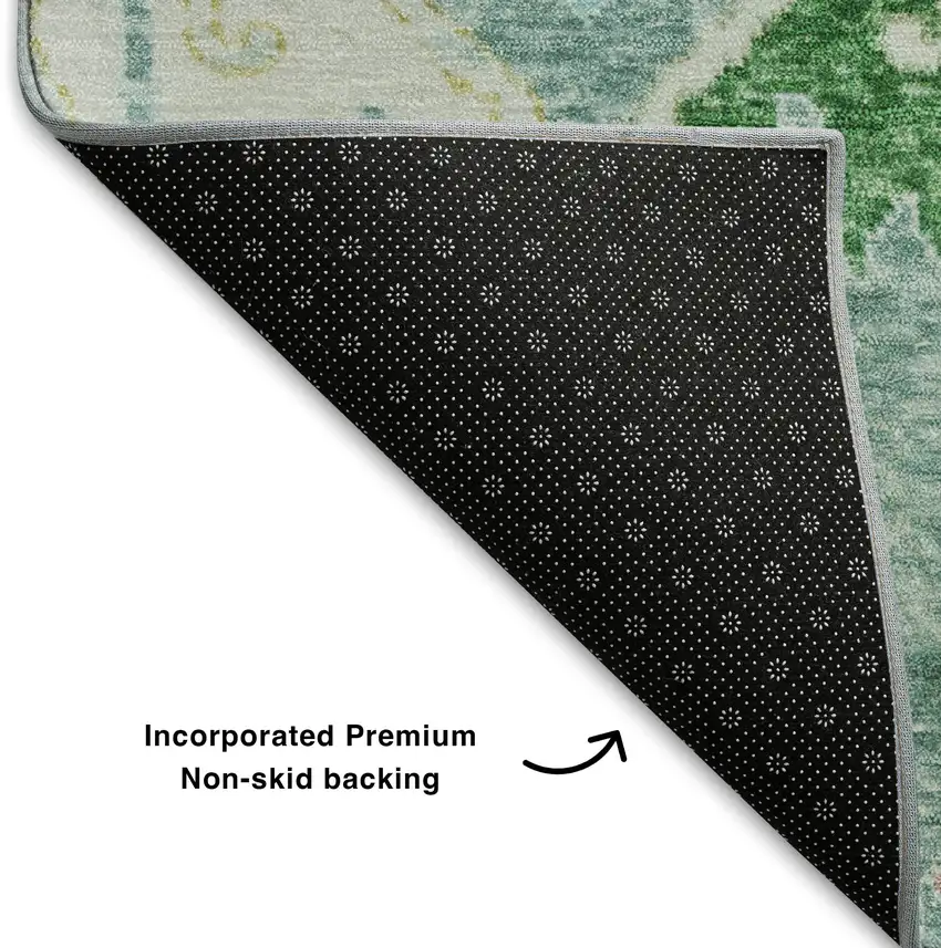 Teal Gold And Blue Floral Washable Area Rug With UV Protection Photo 7