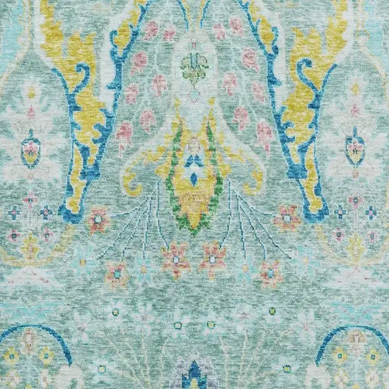 Teal Gold And Blue Floral Washable Area Rug With UV Protection Photo 3