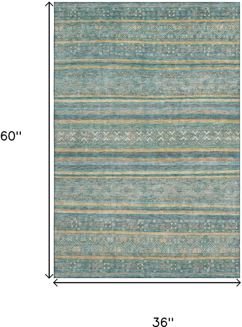 Teal Gold And Blue Striped Washable Area Rug With UV Protection Photo 9