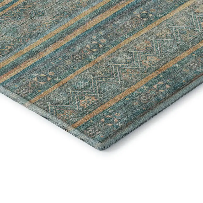 Teal Gold And Blue Striped Washable Area Rug With UV Protection Photo 6