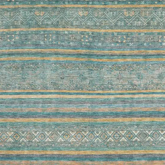 Teal Gold And Blue Striped Washable Area Rug With UV Protection Photo 2