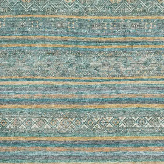 Teal Gold And Blue Striped Washable Area Rug With UV Protection Photo 2
