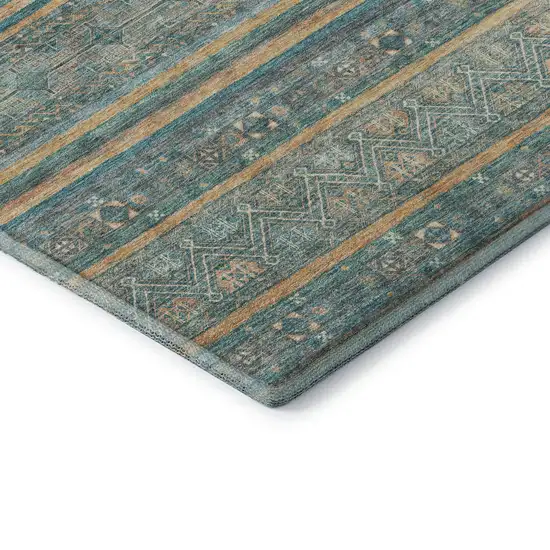 Teal Gold And Blue Striped Washable Area Rug With UV Protection Photo 7