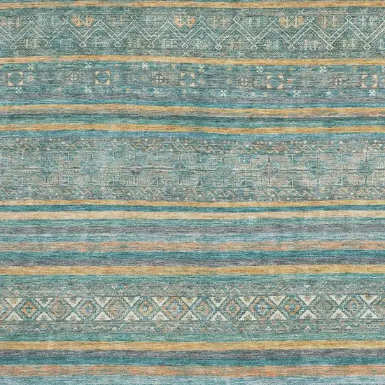 Teal Gold And Blue Striped Washable Area Rug With UV Protection Photo 2