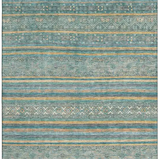 Teal Gold And Blue Striped Washable Area Rug With UV Protection Photo 3