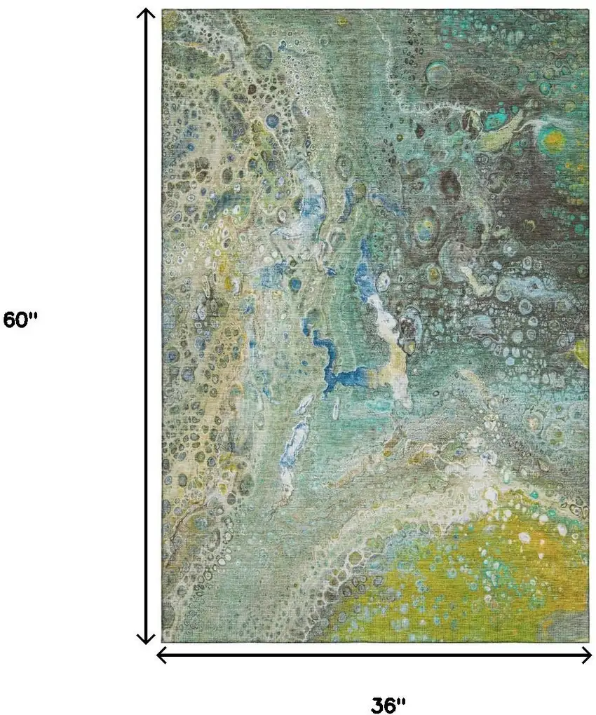 Teal Gold And Gray Abstract Washable Area Rug With UV Protection Photo 7