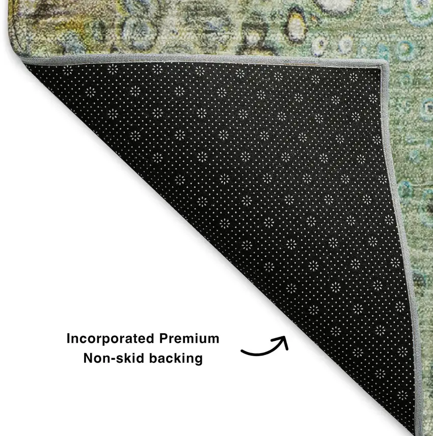 Teal Gold And Gray Abstract Washable Area Rug With UV Protection Photo 8