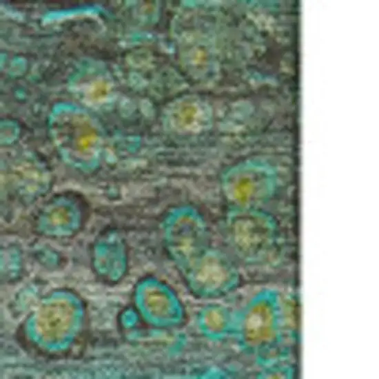 Teal Gold And Gray Abstract Washable Area Rug With UV Protection Photo 3