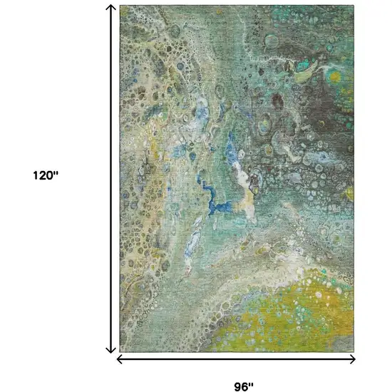 Teal Gold And Gray Abstract Washable Area Rug With UV Protection Photo 7
