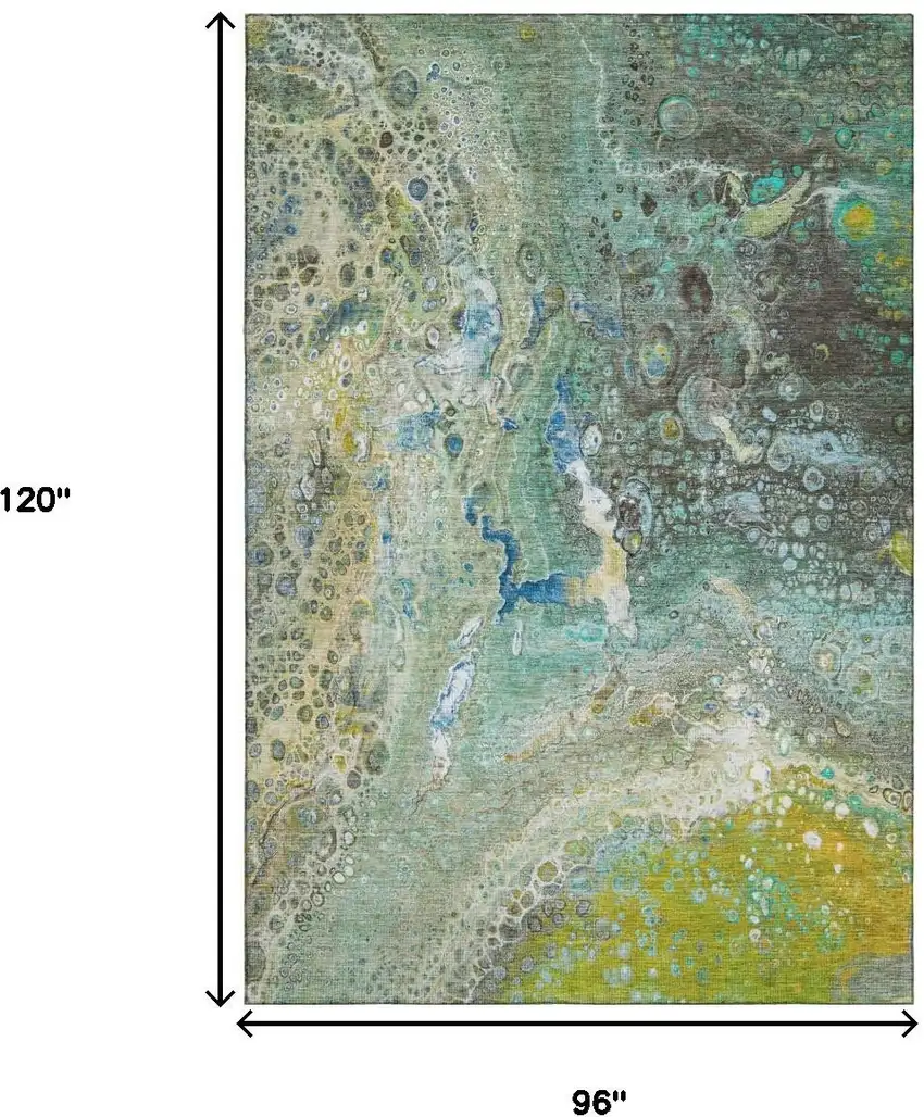 Teal Gold And Gray Abstract Washable Area Rug With UV Protection Photo 7