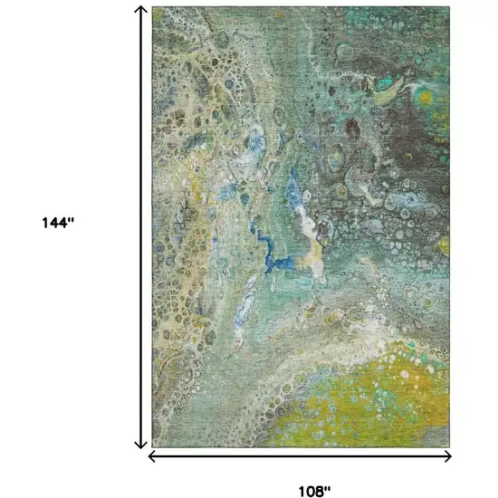 Teal Gold And Gray Abstract Washable Area Rug With UV Protection Photo 7