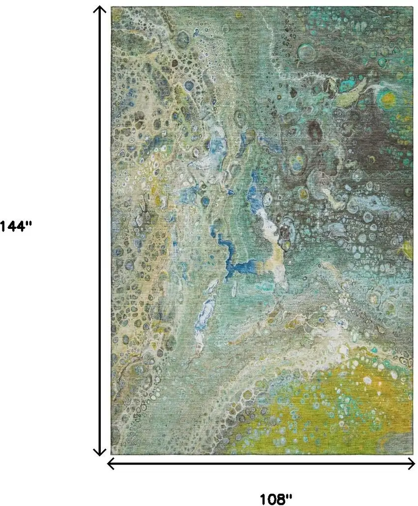 Teal Gold And Gray Abstract Washable Area Rug With UV Protection Photo 7