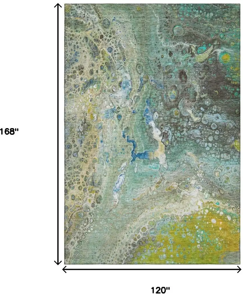 Teal Gold And Gray Abstract Washable Area Rug With UV Protection Photo 7