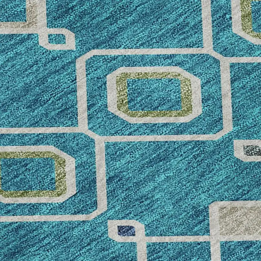 Teal Gold And Green Southwestern Washable Area Rug With UV Protection Photo 2