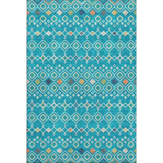 Teal Gold And Green Southwestern Washable Area Rug With UV Protection Photo 6