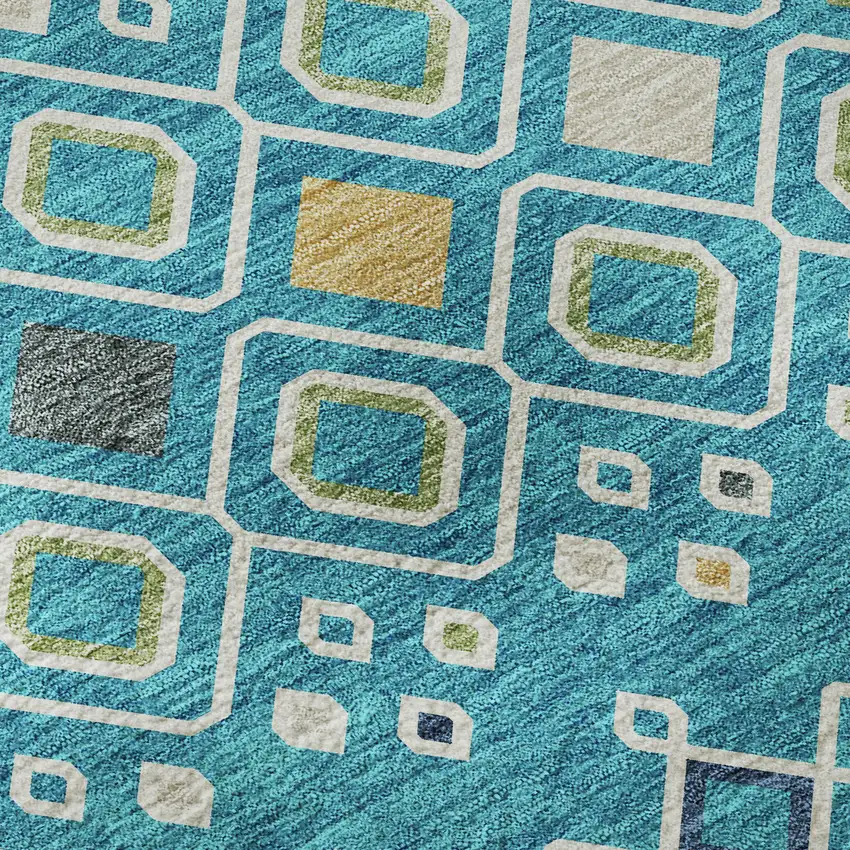 Teal Gold And Green Southwestern Washable Area Rug With UV Protection Photo 9