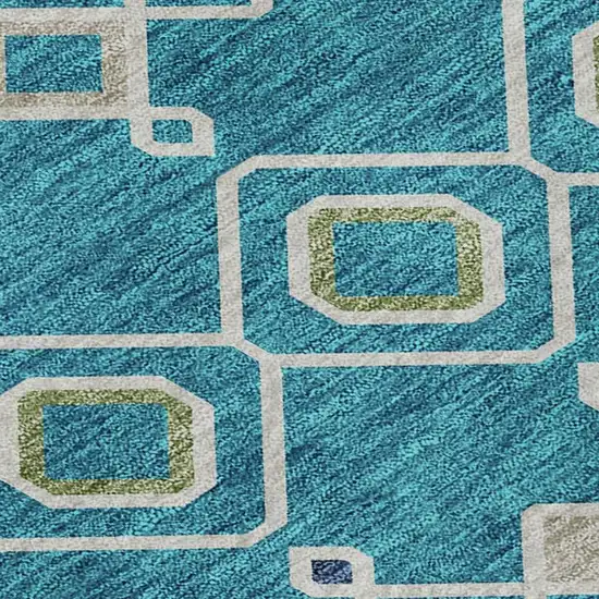 Teal Gold And Green Southwestern Washable Area Rug With UV Protection Photo 2