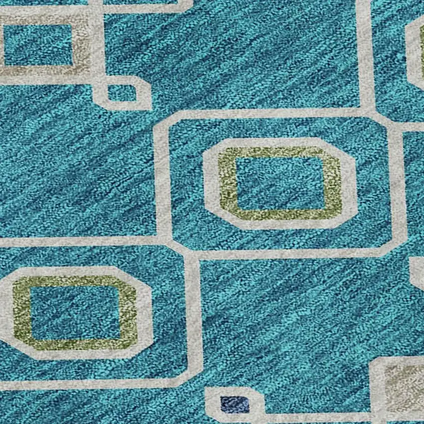 Teal Gold And Green Southwestern Washable Area Rug With UV Protection Photo 2