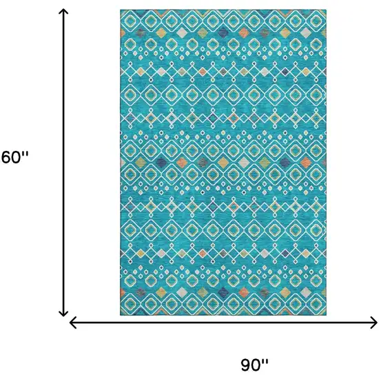 Teal Gold And Green Southwestern Washable Area Rug With UV Protection Photo 9