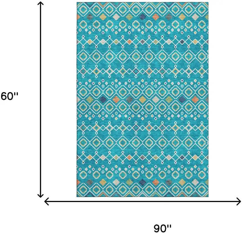 Teal Gold And Green Southwestern Washable Area Rug With UV Protection Photo 9