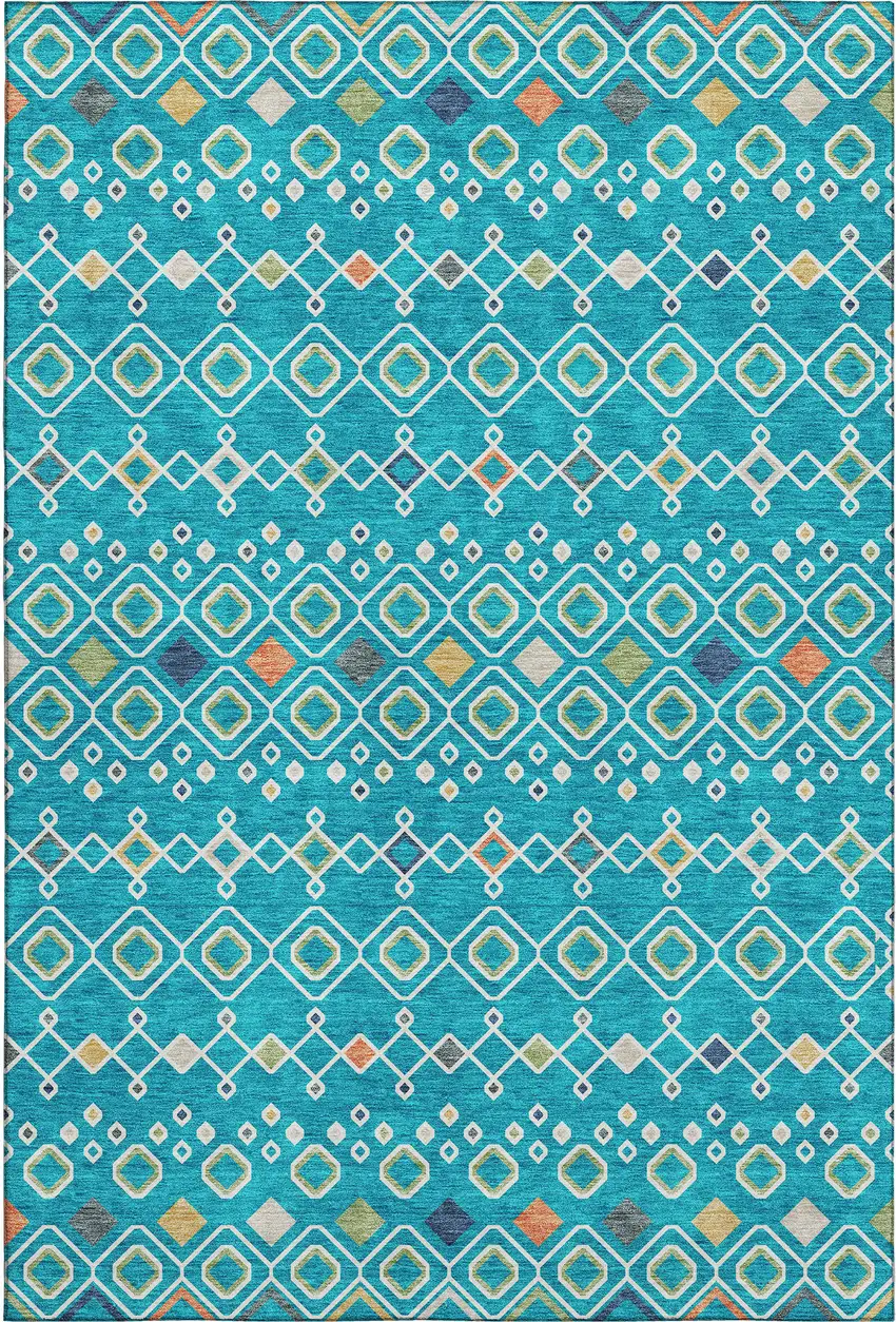 Teal Gold And Green Southwestern Washable Area Rug With UV Protection Photo 6