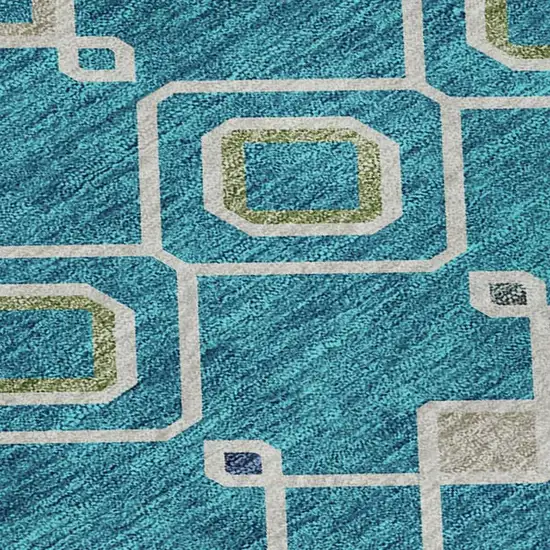Teal Gold And Green Southwestern Washable Area Rug With UV Protection Photo 2