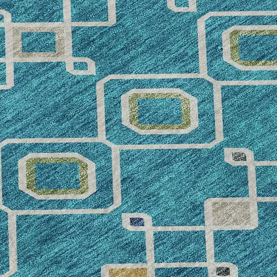 Teal Gold And Green Southwestern Washable Area Rug With UV Protection Photo 3