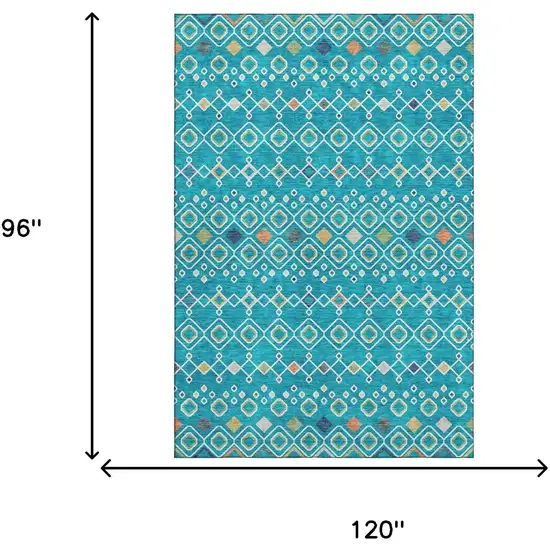 Teal Gold And Green Southwestern Washable Area Rug With UV Protection Photo 9